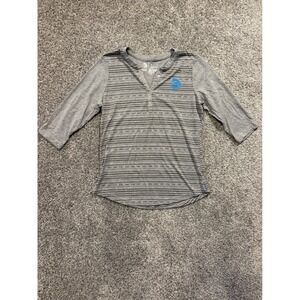 AT&T Henley Top Womens Small Gray Logo Print 3/4 Sleeve Corporate Casual Shirt